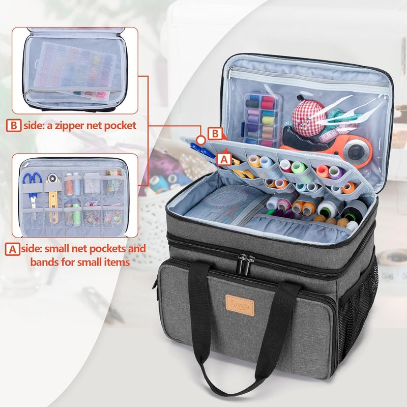 LUXJA Large Sewing Organizer with Many Compartments, 2 Layers Sewing Storage Bag with Varisized Pockets for Sewing and Crafting Supplies (Bag Only), Gray - Image 2